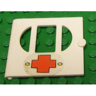 white fabuland door with oval pane in 3 sections with red cross pattern sticker - set 347-3