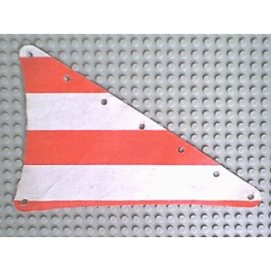 white cloth sail triangular 14 x 22 with red thick stripes pattern