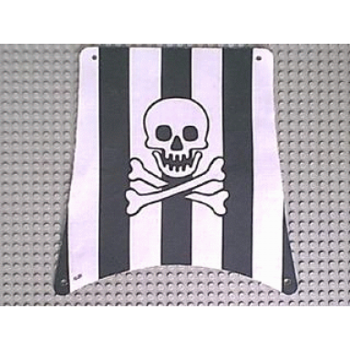 white cloth sail square with black stripes skull and crossbones pattern