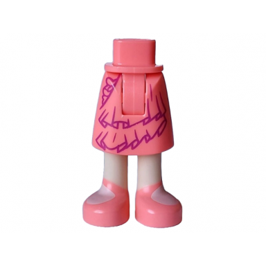 coral mini doll hips and skirt mid-length with molded light nougat legs and printed dark purple layers and ruffles and coral sandals pattern - thick hinge