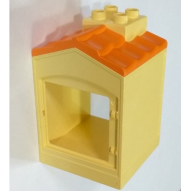 light yellow duplo building with chimney cutout for door window and fixed medium orange shingles