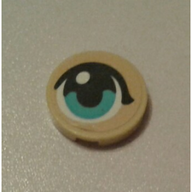 tan tile round 2 x 2 with bottom stud holder with medium azure iris and eyelid pattern model left side sticker - set 40171