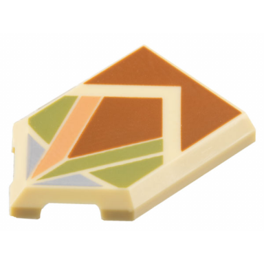 tan tile modified 2 x 3 pentagonal with dark orange olive green nougat and sand blue angular shapes pattern