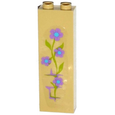 tan brick 1 x 2 x 5 with 4 lavender and medium blue flowers leaves and brick wall pattern sticker - set 41051