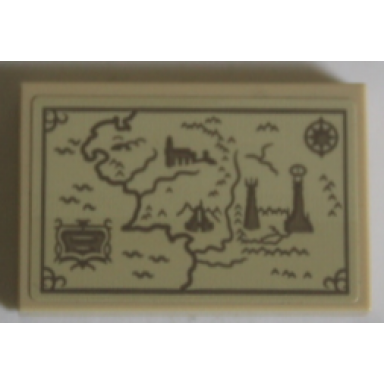 tan tile 2 x 3 with dark tan middle-earth map with towers compass rose and fortress pattern sticker - set 10316