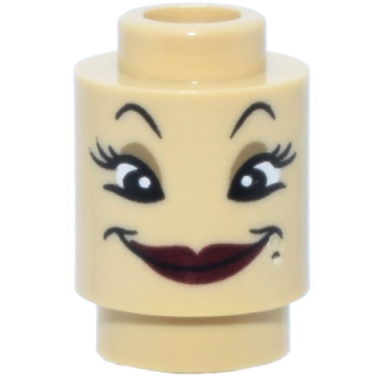 tan brick round 1 x 1 with black eyebrows eyes with eyelashes dark tan eye shadow dark red lips beauty mark wide grin pattern fifi babette face
