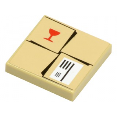 tan tile 2 x 2 with parcel tan with red fragile goblet pattern sticker - set 7734