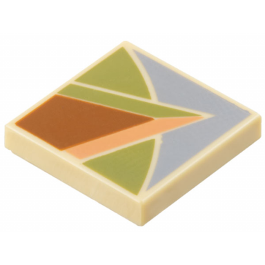 tan tile 2 x 2 with dark orange olive green nougat and sand blue angular shapes pattern