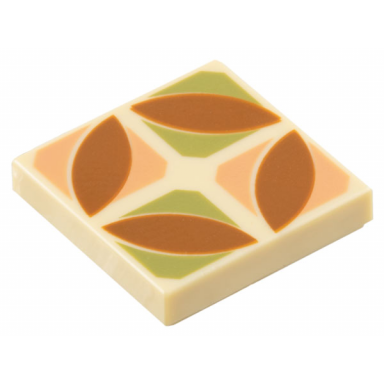 tan tile 2 x 2 with dark orange pointed ovals in nougat and olive green quarters pattern