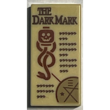 tan tile 1 x 2 with the dark mark skeleton head snake and writing pattern
