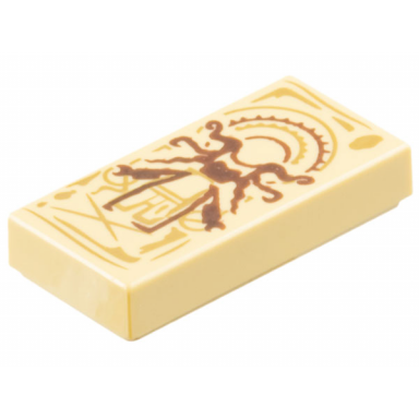 tan tile 1 x 2 with dark brown and dark tan darkhold page with scarlet witch minifigure pattern