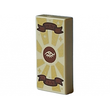 tan tile 1 x 2 with gold sun rays reddish brown circle with eye and banners with dark brown text pattern dungeons dragons spell scroll of invisiblity