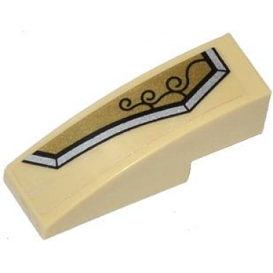 tan slope curved 3 x 1 with gold and silver armor plate with 3 black swirls pattern model left side sticker - set 70123