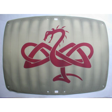 tan cloth sail 45 x 33 rectangle curved with red viking snake pattern
