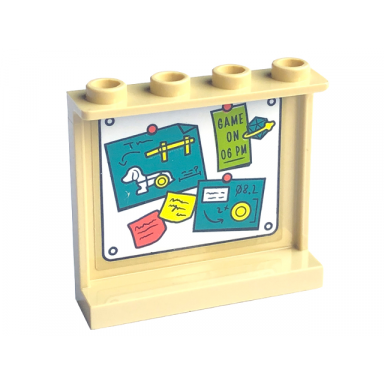 tan panel 1 x 4 x 3 with side supports - hollow studs with bulletin board pinboard game on 06 pm drawings and notes pattern sticker - set 41755