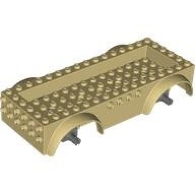 tan vehicle base 8 x 16 x 2 1 2 with mudguards 4 x 14 recessed center with 5 holes and dark bluish gray wheels holders