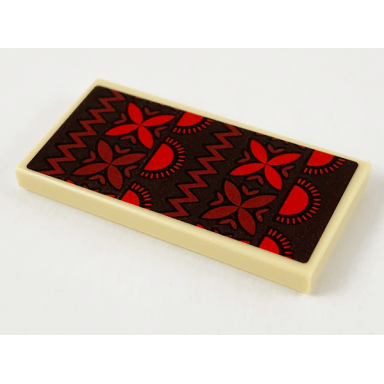 tan tile 2 x 4 with dark brown blanket with red and dark red suns and flowers pattern sticker - set 41149
