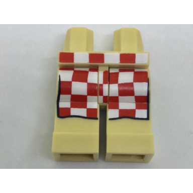 tan hips and legs with red and white checkered apron pattern