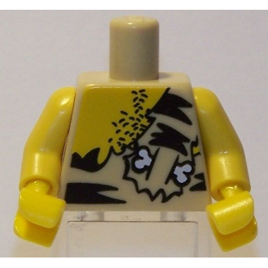 tan torso male with chest hair and animal print top with bone pattern yellow arms yellow hands