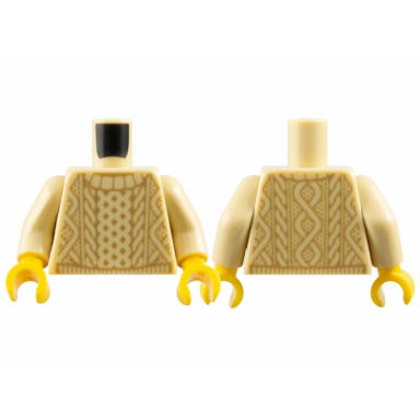tan torso knit cable sweater with dark tan pattern tan arms yellow hands