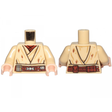 tan torso sw layered shirt reddish brown undershirt reddish brown belt with buckle tattered and dirt stains pattern tan arms light nougat hands