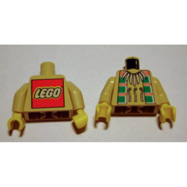 tan torso western indians necklace and dark turquoise squares - lego logo on back pattern tan arms yellow hands