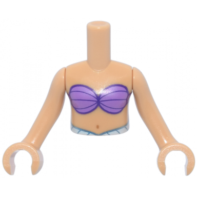 medium tan torso mini doll girl medium lavender bikini shell bra top metallic light blue and white belt pattern medium tan arms with hands