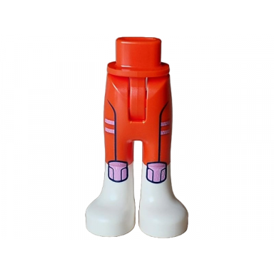 reddish orange mini doll hips and trousers with back pockets with molded white lower legs boots and printed medium lavender stripes and black outlined patches pattern - thin hinge