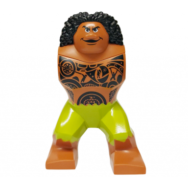 sienna body giant maui with lime shorts and black hawaiian tattoos lassoing the sun moana on canoe and pulling up the sky pattern