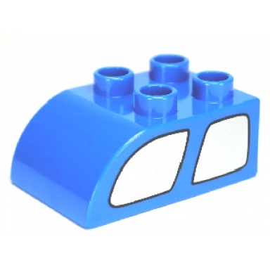 blue duplo brick 2 x 3 slope curved with silver vehicle windows pattern on both sides