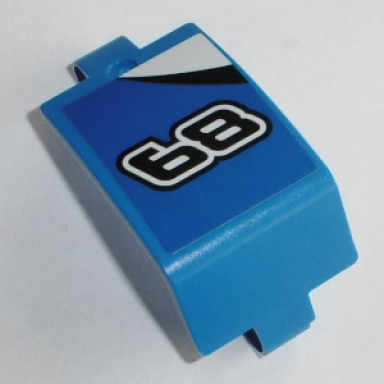 blue technic panel curved 3 x 5 x 3 with black and white 68 and triangular stripes pattern sticker - set 42045