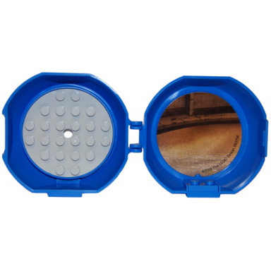 container pod with light bluish gray 6 x 6 round plate and blue 1 x 2 plate with ninjago pattern stickers - set 853758