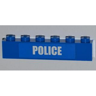 blue brick 1 x 6 with white police small bold narrow font on blue pattern sticker - set 4441