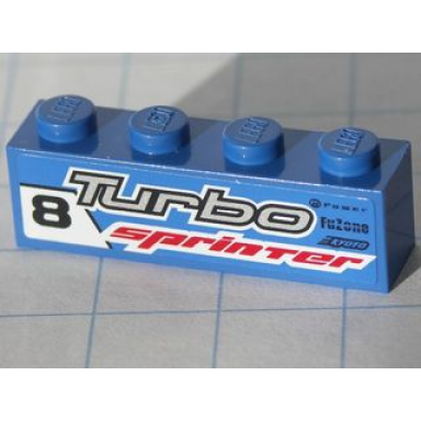 blue brick 1 x 4 with black 8 and gray turbo and red sprinter pattern model right side sticker - set 8120