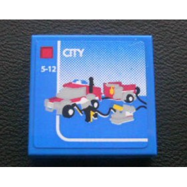 blue tile 2 x 2 with lego fire car and city and 5-12 set box pattern sticker - set 3221
