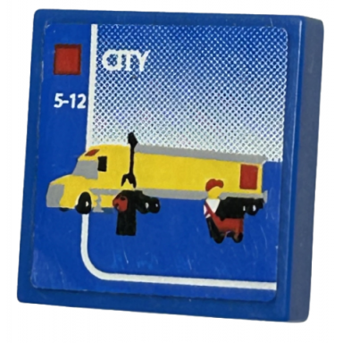 blue tile 2 x 2 with lego city set box art yellow semi truck minifigures pattern sticker - set 3221