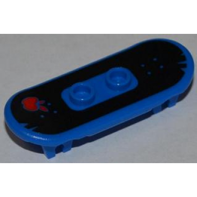 blue minifigure utensil skateboard deck with red apple with blue outline on black background pattern sticker - set 79103