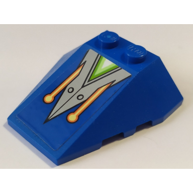 blue wedge 4 x 4 triple with stud notches with silver hull plates green triangles and orange circuitry pattern sticker - set 70320