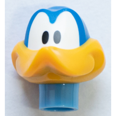 blue minifigure head modified looney tunes road runner with bright light orange beak and medium blue neck pattern