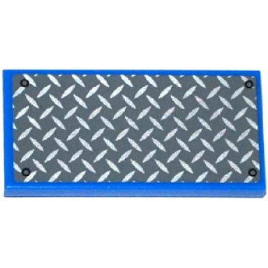 blue tile 2 x 4 with silver and dark bluish gray tread plate and 4 rivets pattern sticker - set 75918