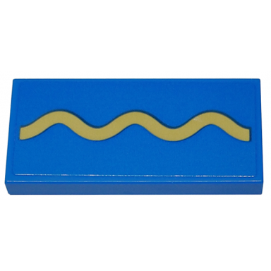 blue tile 2 x 4 with tan wavy line pac-man ghost mouth pattern sticker - set 10323