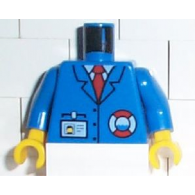 blue torso rescue coast guard logo name tag blue collar red tie pattern blue arms yellow hands