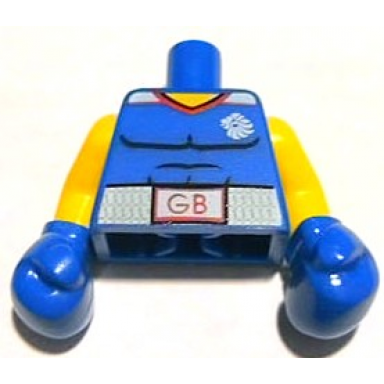 blue torso shirt with muscles outline and belt with gb pattern yellow arms blue boxing gloves