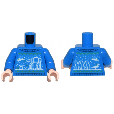 blue torso knit fair isle holiday sweater with white and green sw battle of hoth pattern blue arms light nougat hands