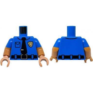 torso police shirt with collar pocket gold badge black belt with silver buckle tie with clip pattern medium nougat arms with molded blue short sleeves pattern medium nougat hands