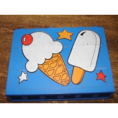 blue stickered assembly 6 x 1 x 3 with ice cream pattern sticker - set 3665 - 3 brick 1 x 6