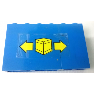 blue stickered assembly 6 x 1 x 3 with yellow box and double arrow pattern model right side sticker - set 6361 - 1 panel 1 x 4 x 3 - solid studs 1 panel 1 x 2 x 3 - solid studs