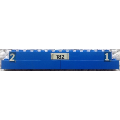 blue stickered assembly 16 x 1 x 2 with white number 2 and 1 and black 182 pattern model right side stickers - set 182 - 1 brick 1 x 6 3 brick 1 x 8
