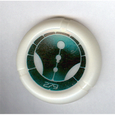 glow in dark opaque throwing disk with bionicle kanoka 279 ga-metru pattern