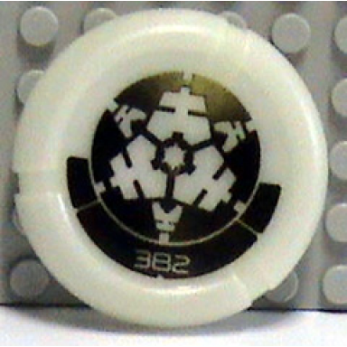 glow in dark opaque throwing disk with bionicle kanoka 382 po-metru pattern